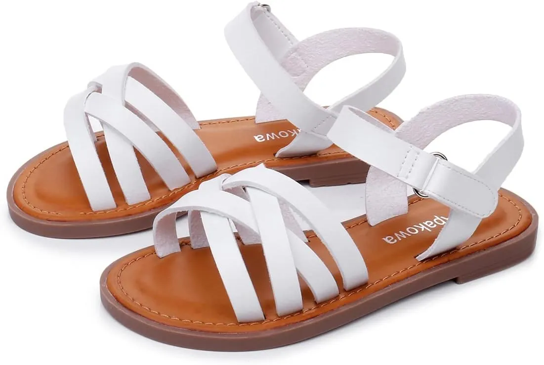 Apakowa Girls Sandals Open Toe Princess Flat Sandals Strappy Summer Shoes (Toddler/Little Kid/Big Kid)