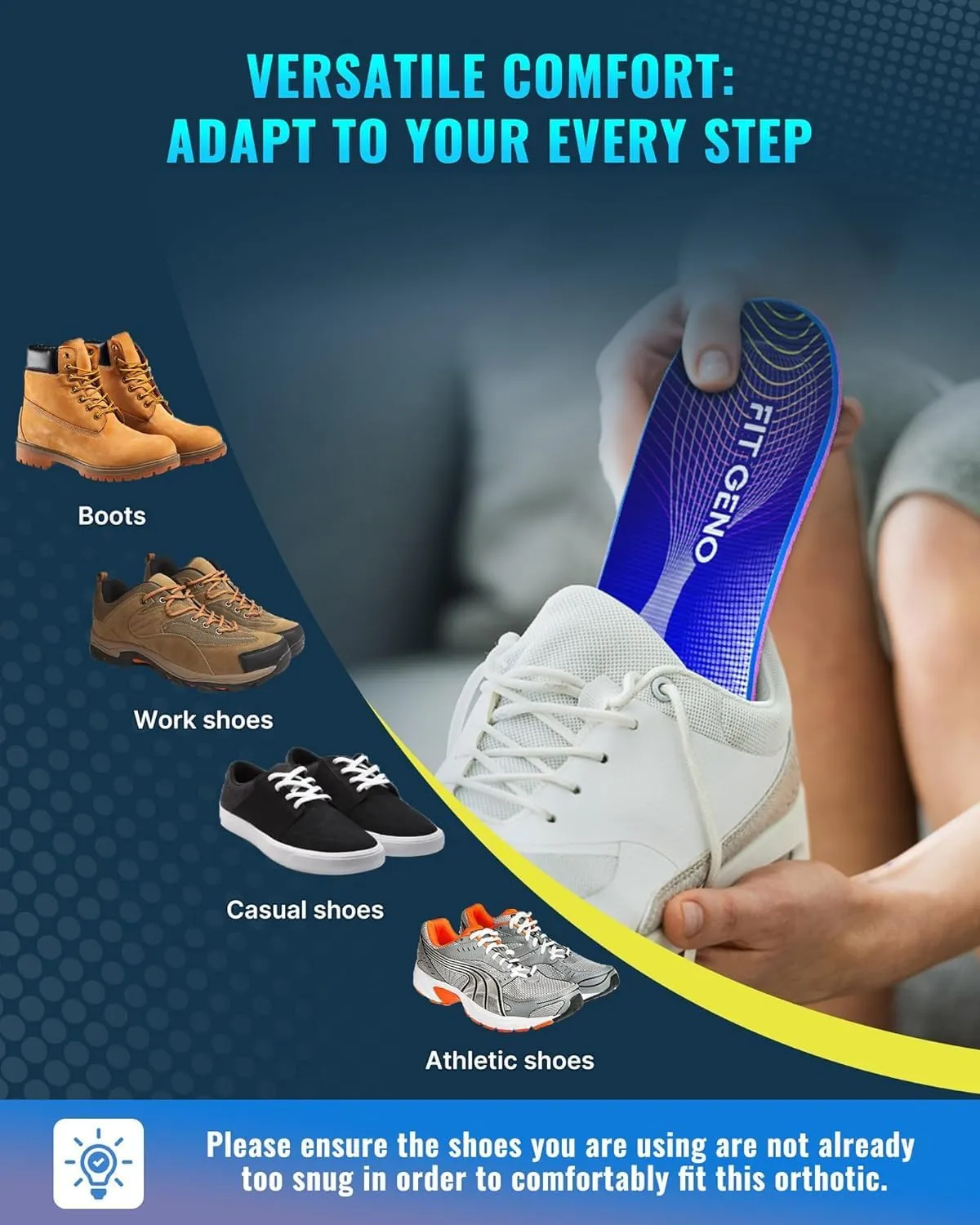 Arch Support Plantar Fasciitis Insoles: Fit Geno Orthotics Inserts for High Arch Pain Relief – Heavy Duty Shoe Inserts for Women & Men 220lbs  – for Work Boots & Sneakers (Women's 6-7 / Men's 4-5)