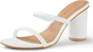 Arromic Women's Heeled Sandals Square Toe Two Strap Block Heels for Women Comfortable Strappy Heels Slip on Heeled Sandals for Women Dressy