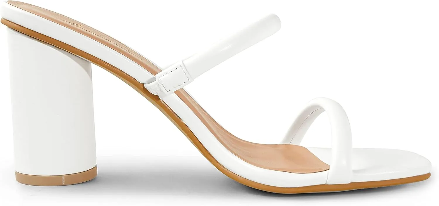 Arromic Women's Heeled Sandals Square Toe Two Strap Block Heels for Women Comfortable Strappy Heels Slip on Heeled Sandals for Women Dressy