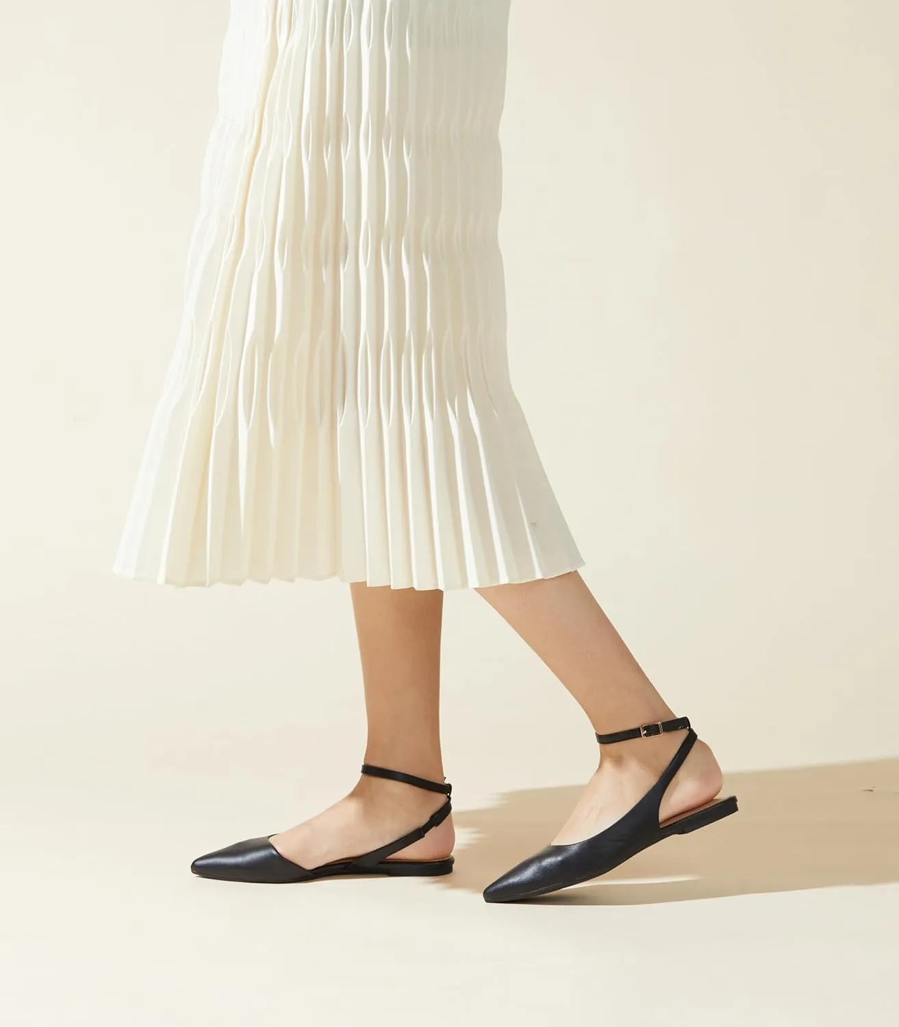 Arromic Women's Slingback Flats Shoes Pointed Toe Two-Way Wear Adjustable Ankle Strap Slip on Shoes