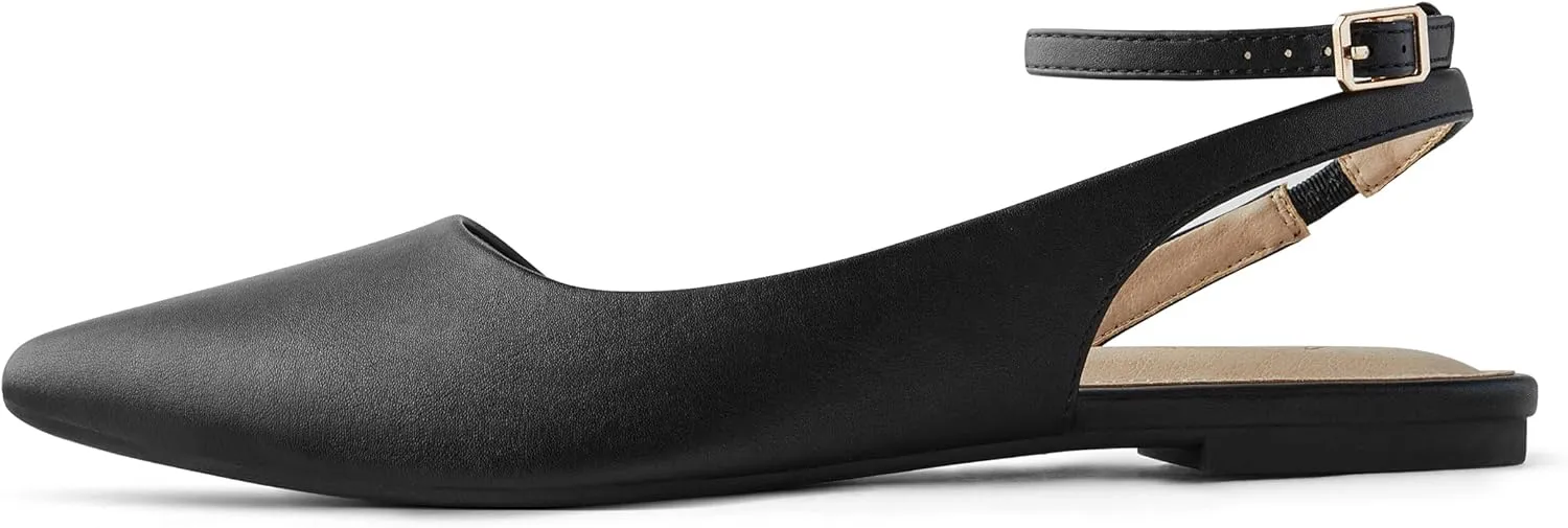 Arromic Women's Slingback Flats Shoes Pointed Toe Two-Way Wear Adjustable Ankle Strap Slip on Shoes