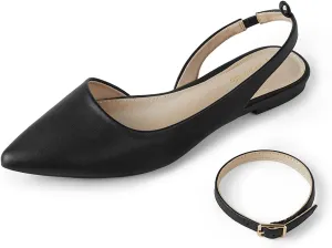Arromic Women's Slingback Flats Shoes Pointed Toe Two-Way Wear Adjustable Ankle Strap Slip on Shoes