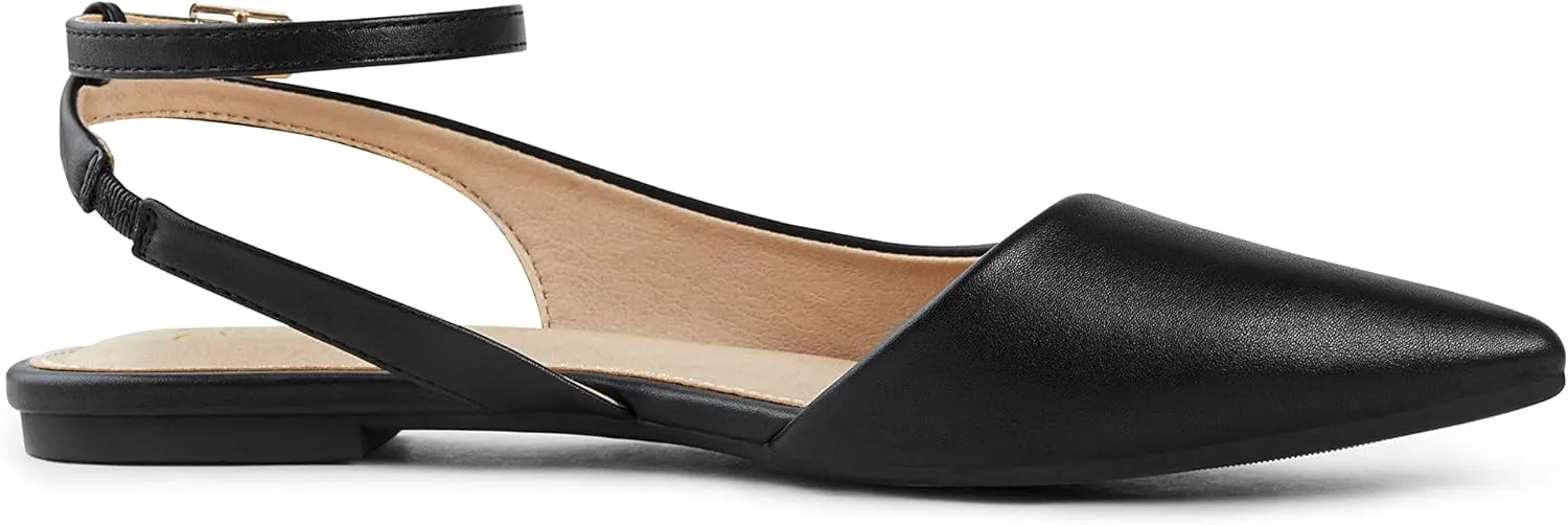 Arromic Women's Slingback Flats Shoes Pointed Toe Two-Way Wear Adjustable Ankle Strap Slip on Shoes