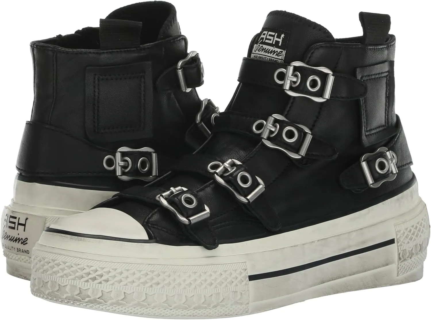 ASH Women's Rainbow Fashion Sneaker-Premium Leather High Top with Buckles, Distressed Platform Sole