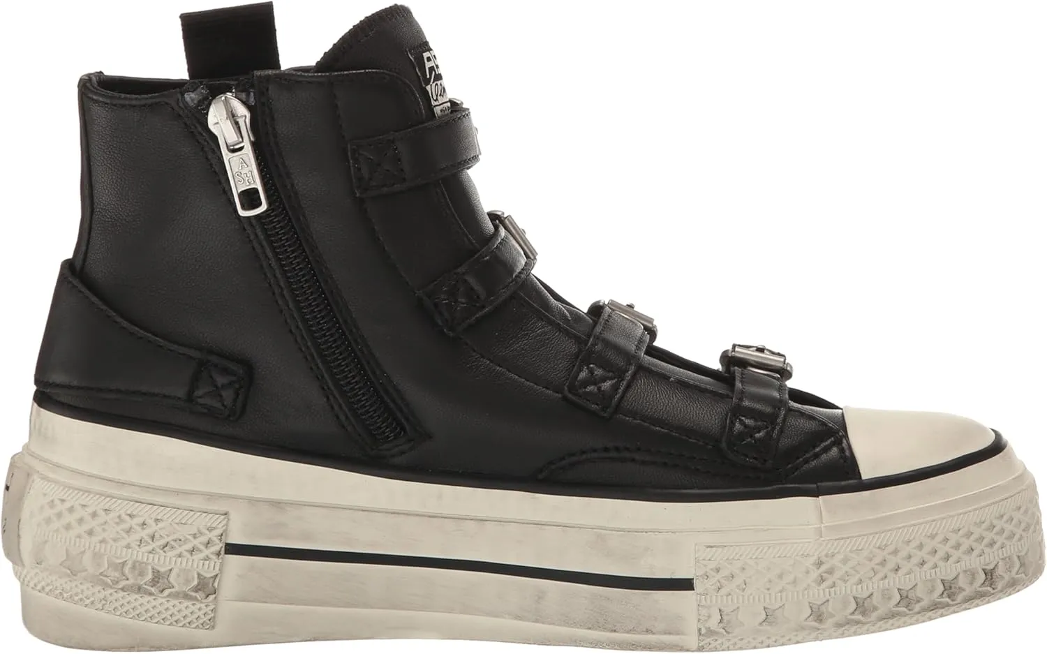 ASH Women's Rainbow Fashion Sneaker-Premium Leather High Top with Buckles, Distressed Platform Sole