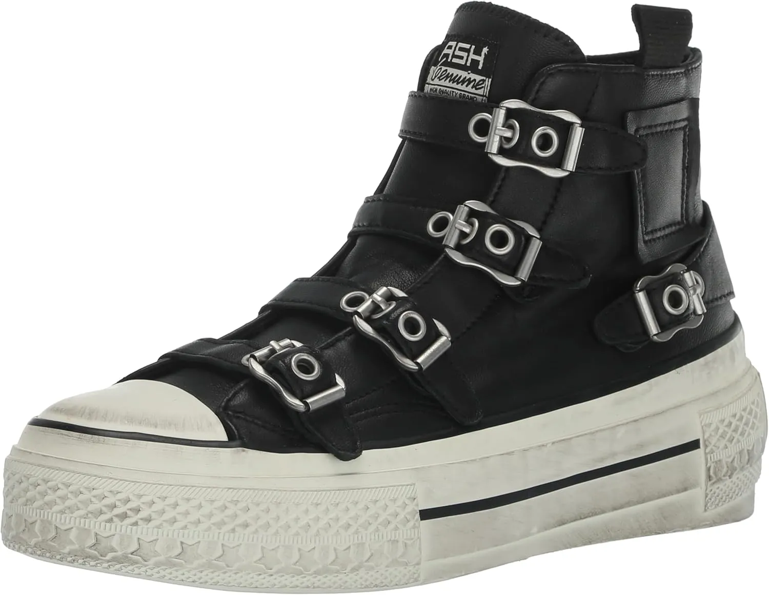 ASH Women's Rainbow Fashion Sneaker-Premium Leather High Top with Buckles, Distressed Platform Sole