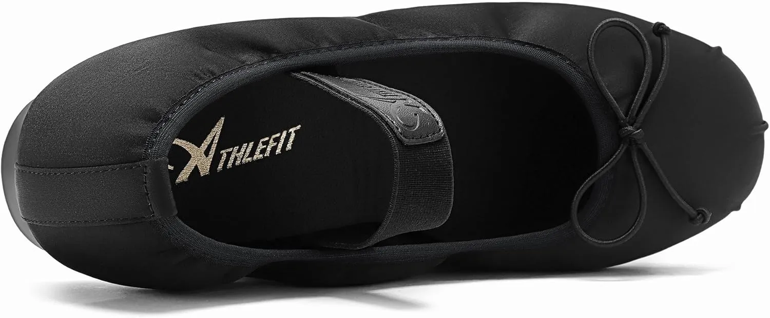 Athlefit Ballet Flats Shoes for Women Mary Jane Flats Bow Dressy Comfortable Round Toe Slip On Ballerina Flat Shoes