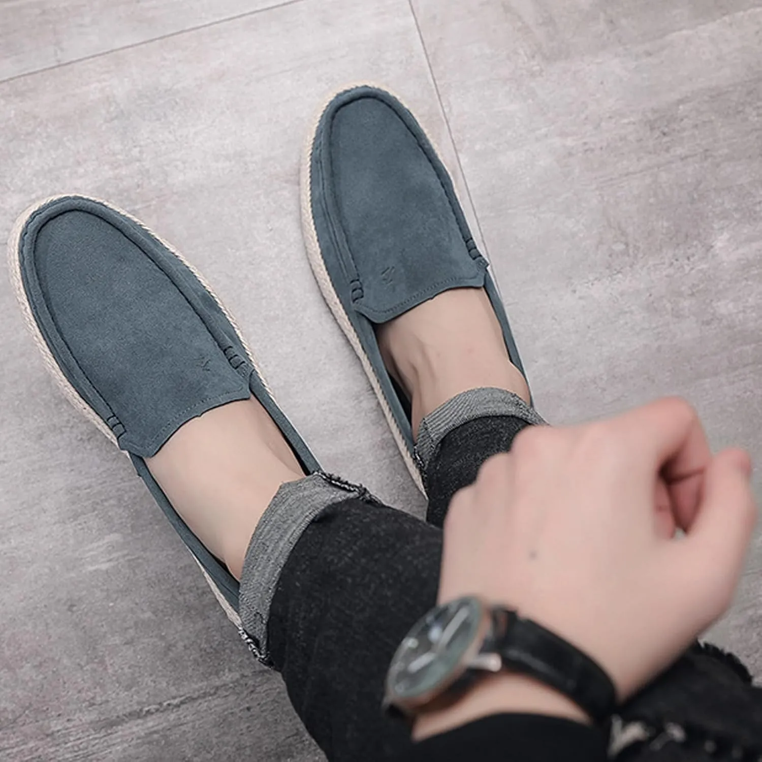AUNTHUI Men's Slip-On Espadrille Loafers,Fashion Breathable Handmade Straw Moccasins,Non-Slip Comfortable Casual Walking Driving Flat Sneakers