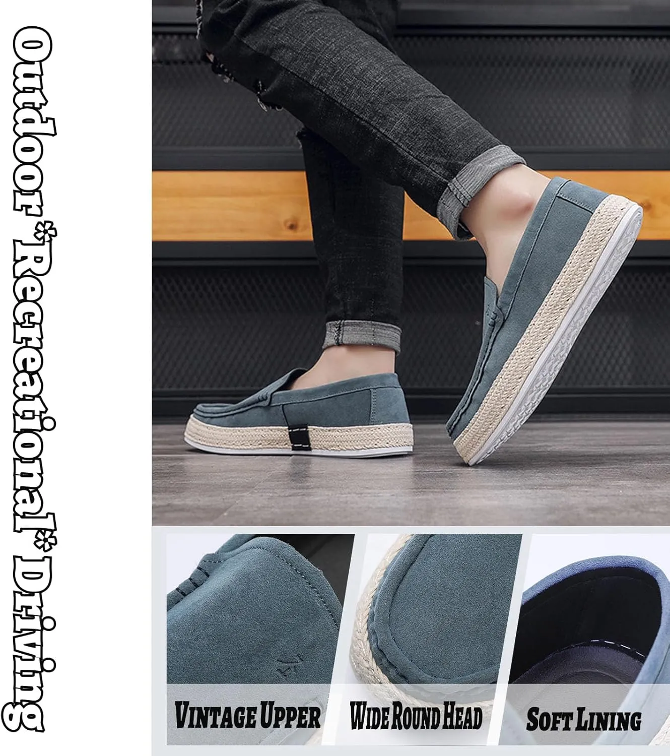 AUNTHUI Men's Slip-On Espadrille Loafers,Fashion Breathable Handmade Straw Moccasins,Non-Slip Comfortable Casual Walking Driving Flat Sneakers