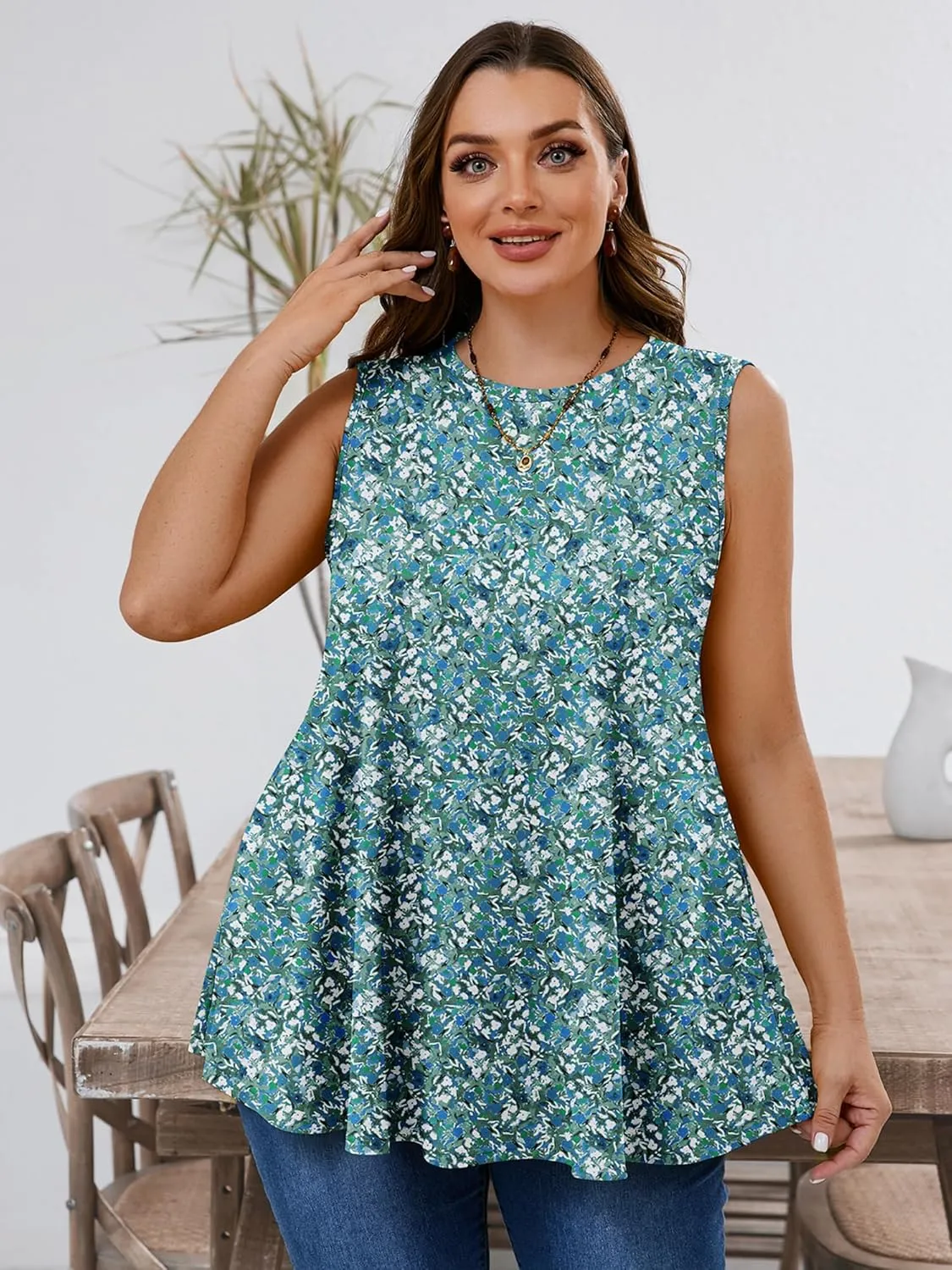 AusLook Plus Size Women's Tank Tops Summer Crew Neck Sleeveless Flowy Tops Business 2025 Basic Loose Dressy Work Shirts