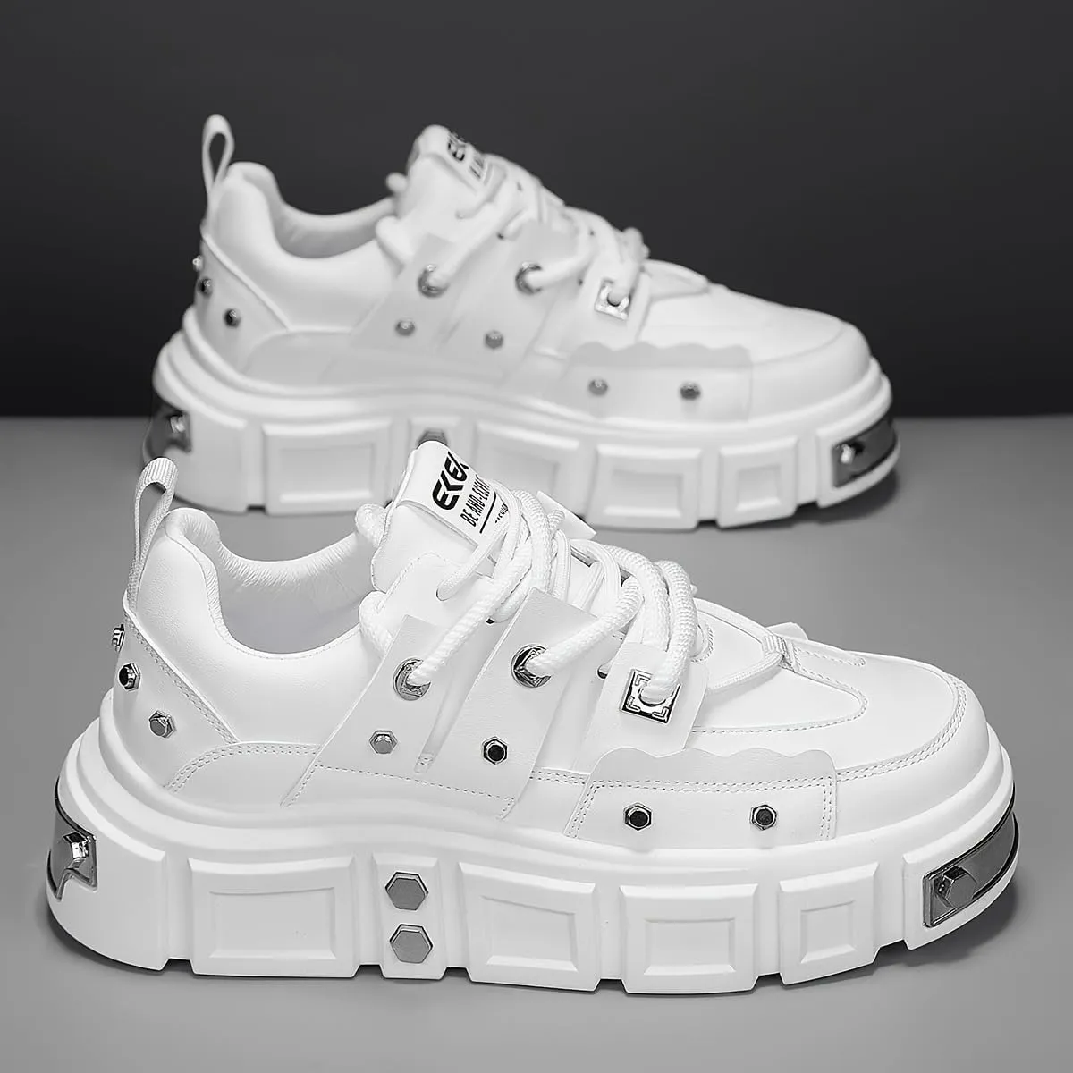Avant-Garde Chunky Sneakers: Punk-Inspired Metal Stud Accents Fashion Statement erfect for Skateboarding, Parties & Everyday Wear