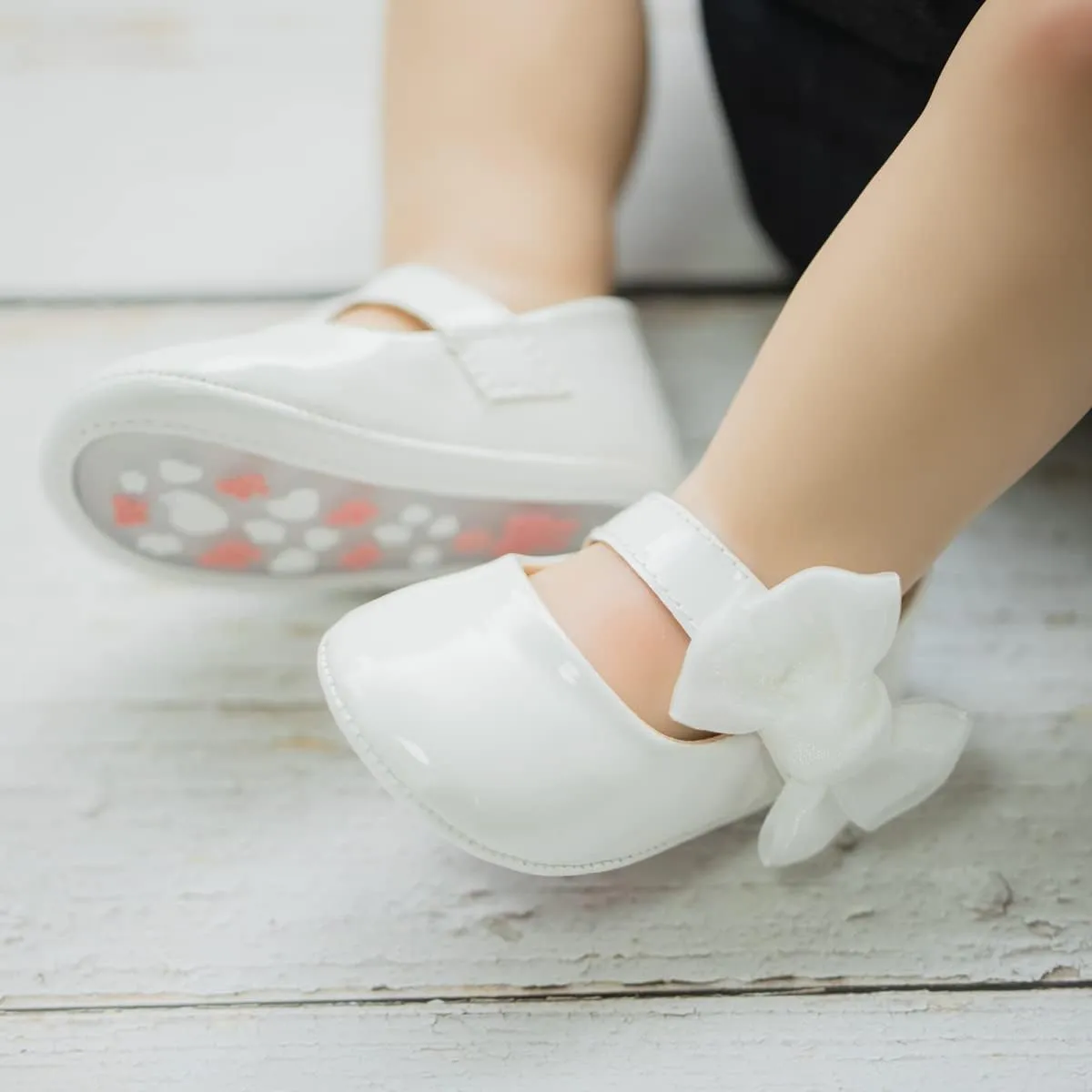 Baby Mary Jane Flats for Girls with Bowknot Cotton Anti Skid Sole Infant First Walker Princess Dress Crib Wedding Shoes