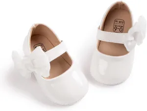 Baby Mary Jane Flats for Girls with Bowknot Cotton Anti Skid Sole Infant First Walker Princess Dress Crib Wedding Shoes