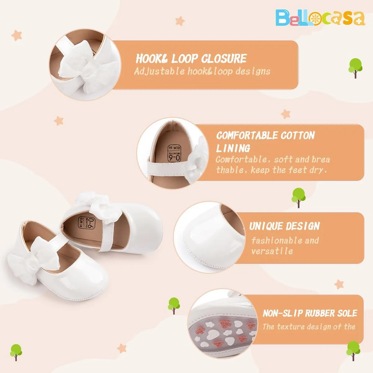 Baby Mary Jane Flats for Girls with Bowknot Cotton Anti Skid Sole Infant First Walker Princess Dress Crib Wedding Shoes