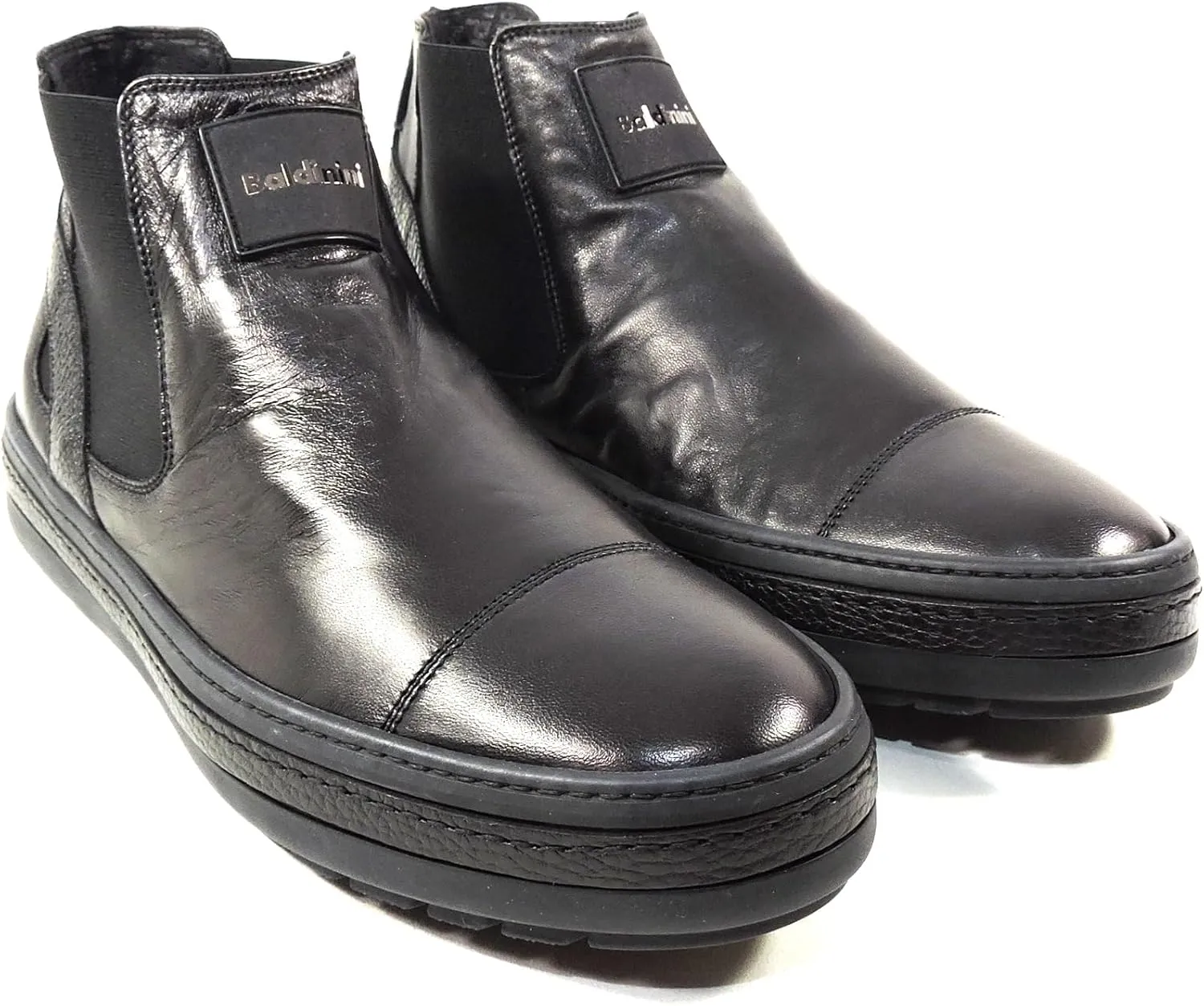 Baldinini Black Soft Leather Chelsea Boots, Comfort Flat Sole, Slip-On