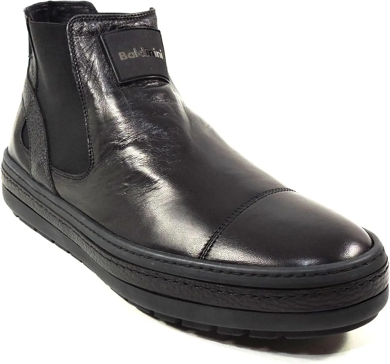 Baldinini Black Soft Leather Chelsea Boots, Comfort Flat Sole, Slip-On