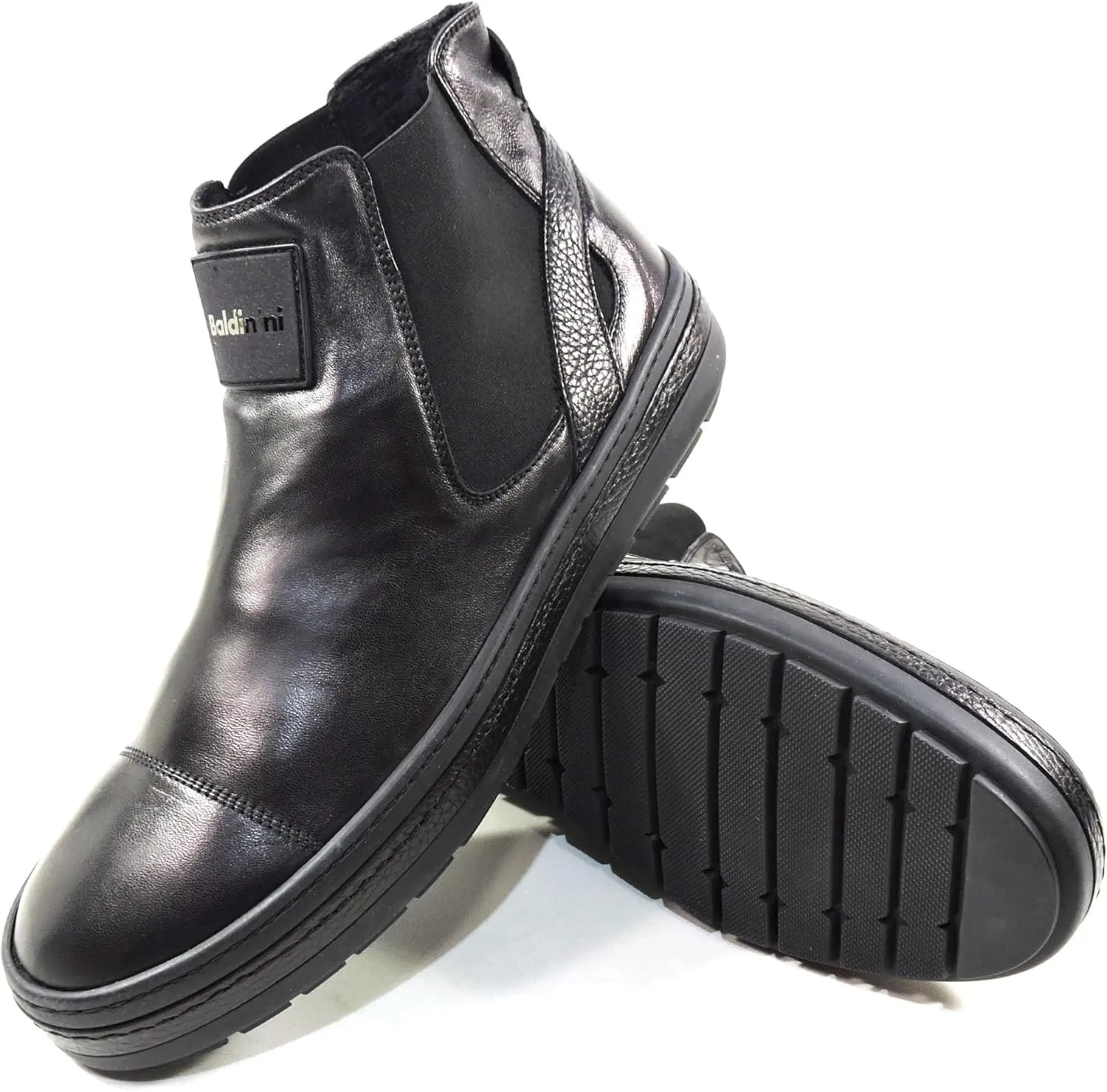 Baldinini Black Soft Leather Chelsea Boots, Comfort Flat Sole, Slip-On
