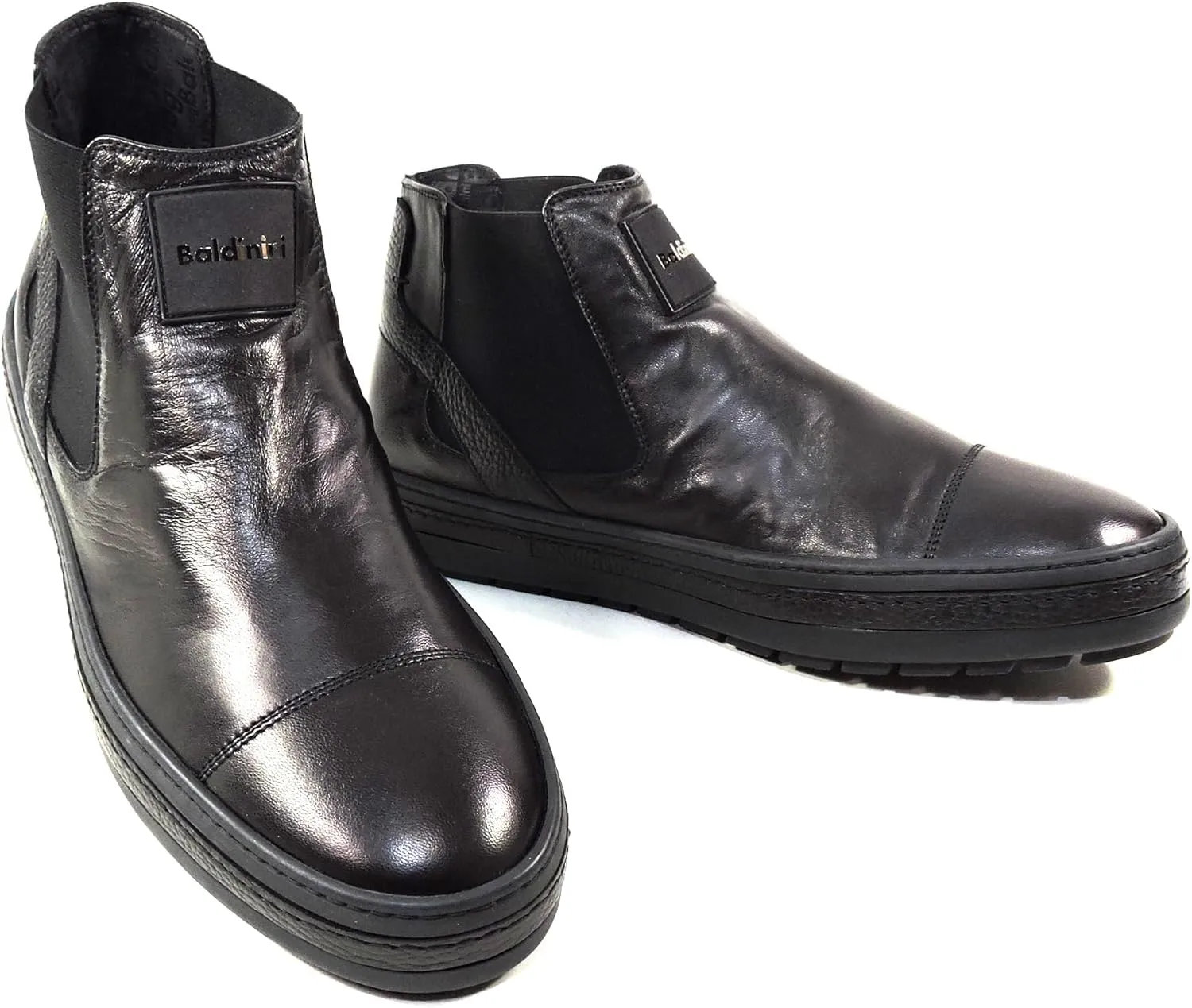 Baldinini Black Soft Leather Chelsea Boots, Comfort Flat Sole, Slip-On
