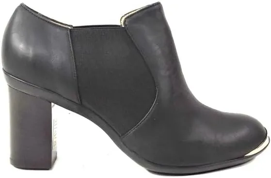 Baldinini Women's Black Leather Ankle Booties, Block Heel, Metal Toe Trim, Chelsea Style