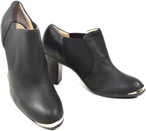 Baldinini Women's Black Leather Ankle Booties, Block Heel, Metal Toe Trim, Chelsea Style