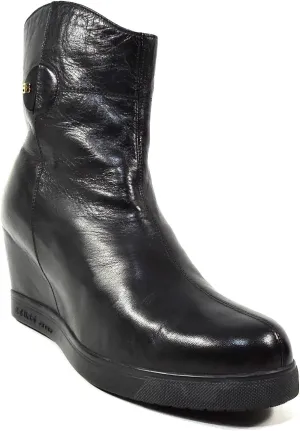 Baldinini Women's Black Leather Wedge Comfort Winter Fur Bootie, Size 41 EU