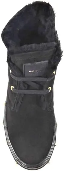 Baldinini Women's Black Suede Winter Boots with Real Fur Trim, 6 in