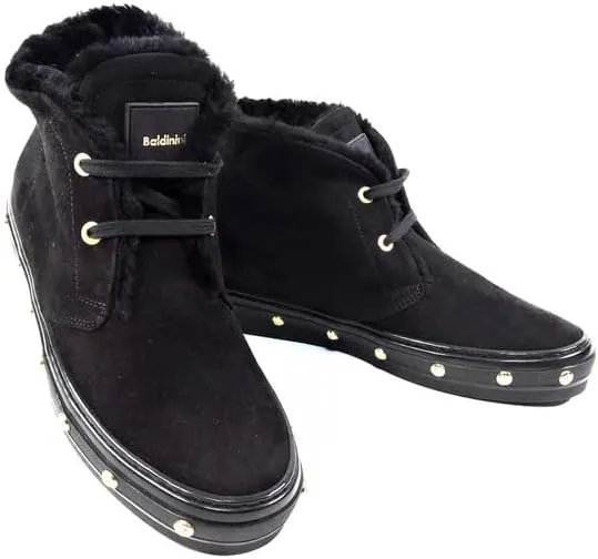 Baldinini Women's Black Suede Winter Boots with Real Fur Trim, 6 in
