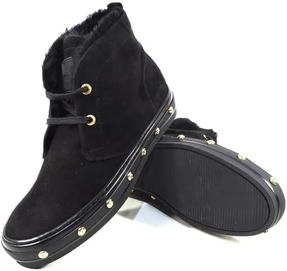Baldinini Women's Black Suede Winter Boots with Real Fur Trim, 6 in