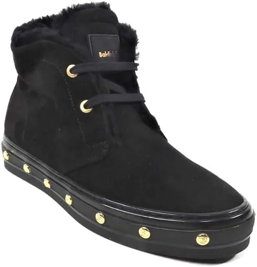 Baldinini Women's Black Suede Winter Boots with Real Fur Trim, 6 in