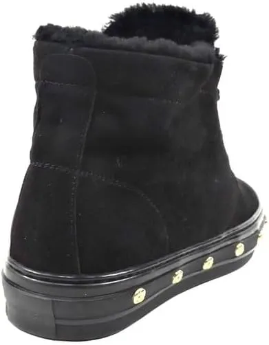 Baldinini Women's Black Suede Winter Boots with Real Fur Trim, 6 in