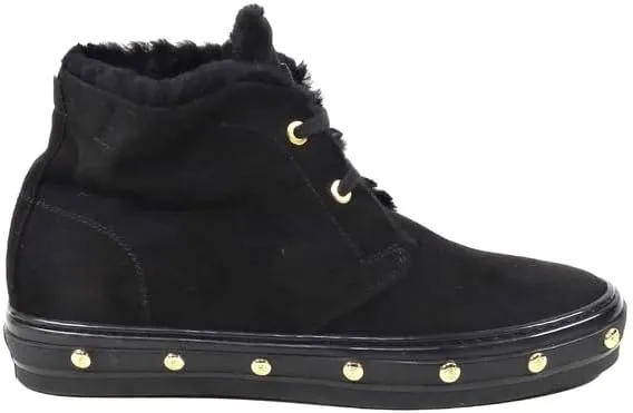 Baldinini Women's Black Suede Winter Boots with Real Fur Trim, 6 in