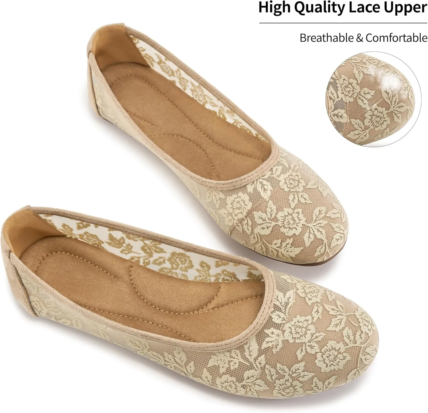 Ballet Flats for Women Shoes: Comfortable Breathable Lace Dressy Flats - Ladies Wedding Flat Casual Work Shoes