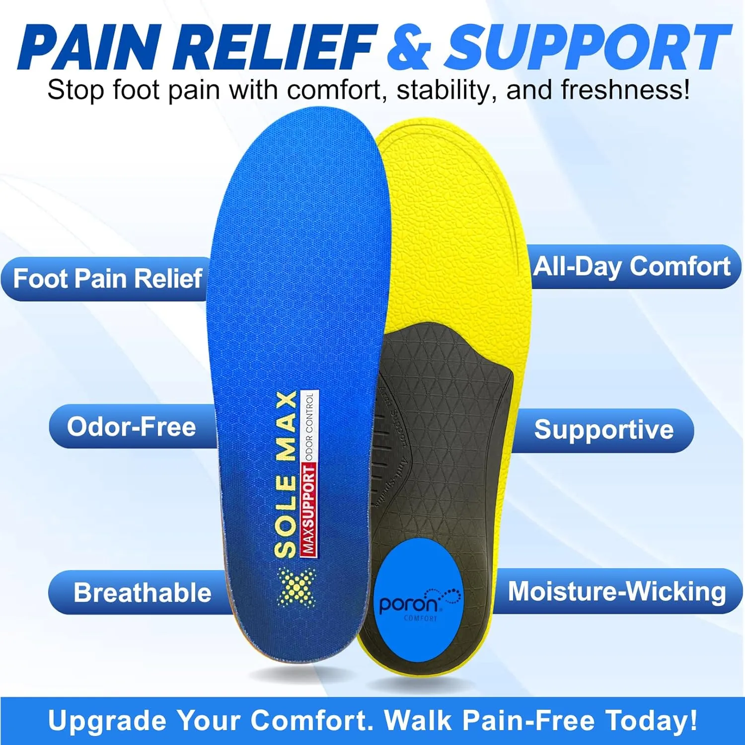 Bamboo Charcoal Orthotic Insoles for Men & Women – Superior Odor & Sweat Control, Heavy Duty Arch Support, Shock Absorbing Cushioning for Plantar Fasciitis, Foot, Heel & Back Pain Relief