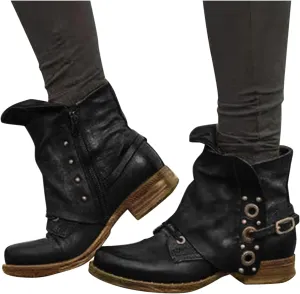 Bcshiye Ankle Boots for Women Low Heel,Fashion Slip-on Dressy Round Toe Combat Boots Comfort Western Chelsea Booties