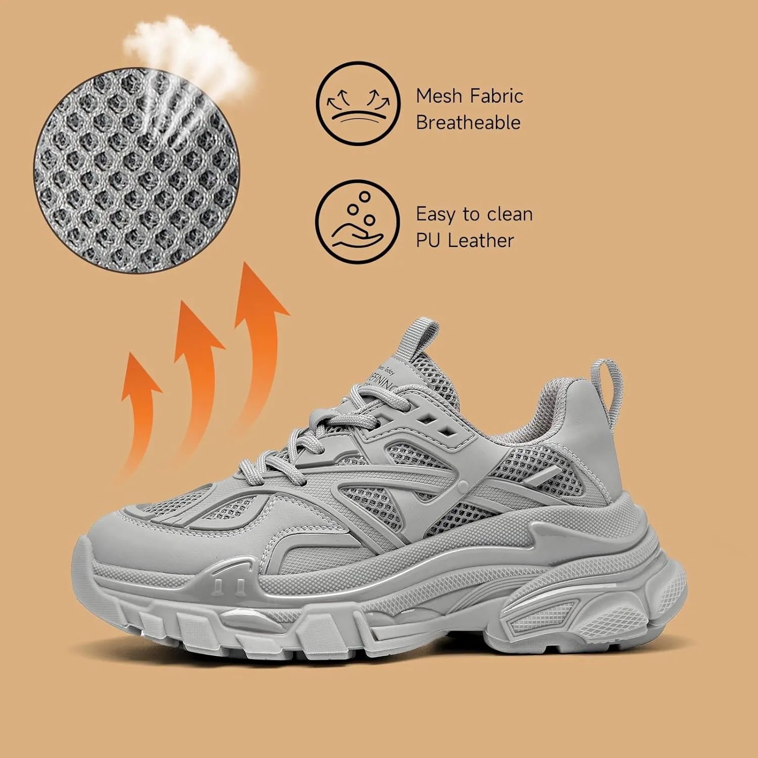 BEAU TODAY Chunky Sneakers for Women, Fashion Platform Sneakers Dad Shoes for Women, Casual Lace-up Walking Shoes