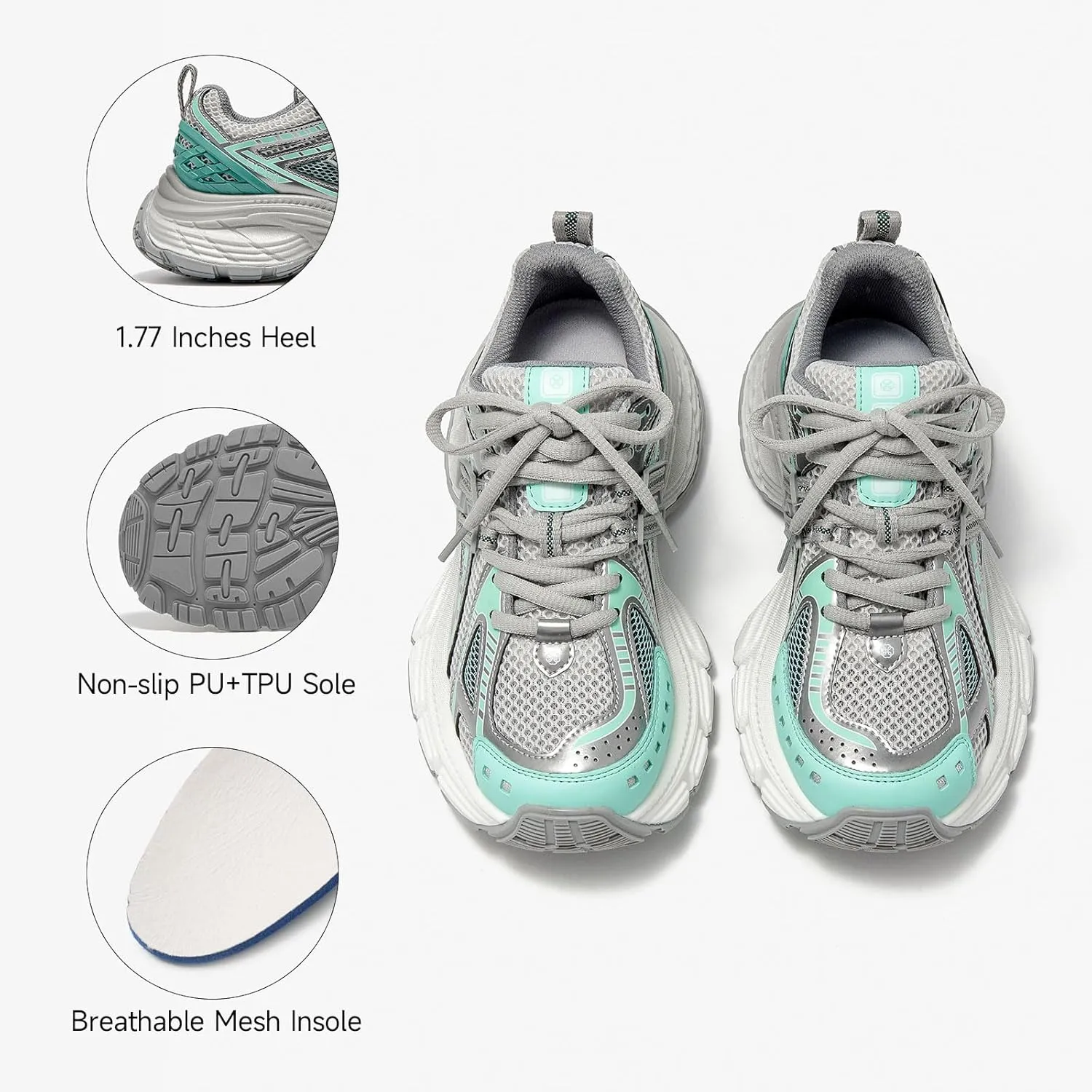 BEAU TODAY Chunky Sneakers for Women, Womens Fashion Sneakers, Lightweight Leather Sneakers for Women, Comfortable Casual Lace-Up Breathable Dad Shoes