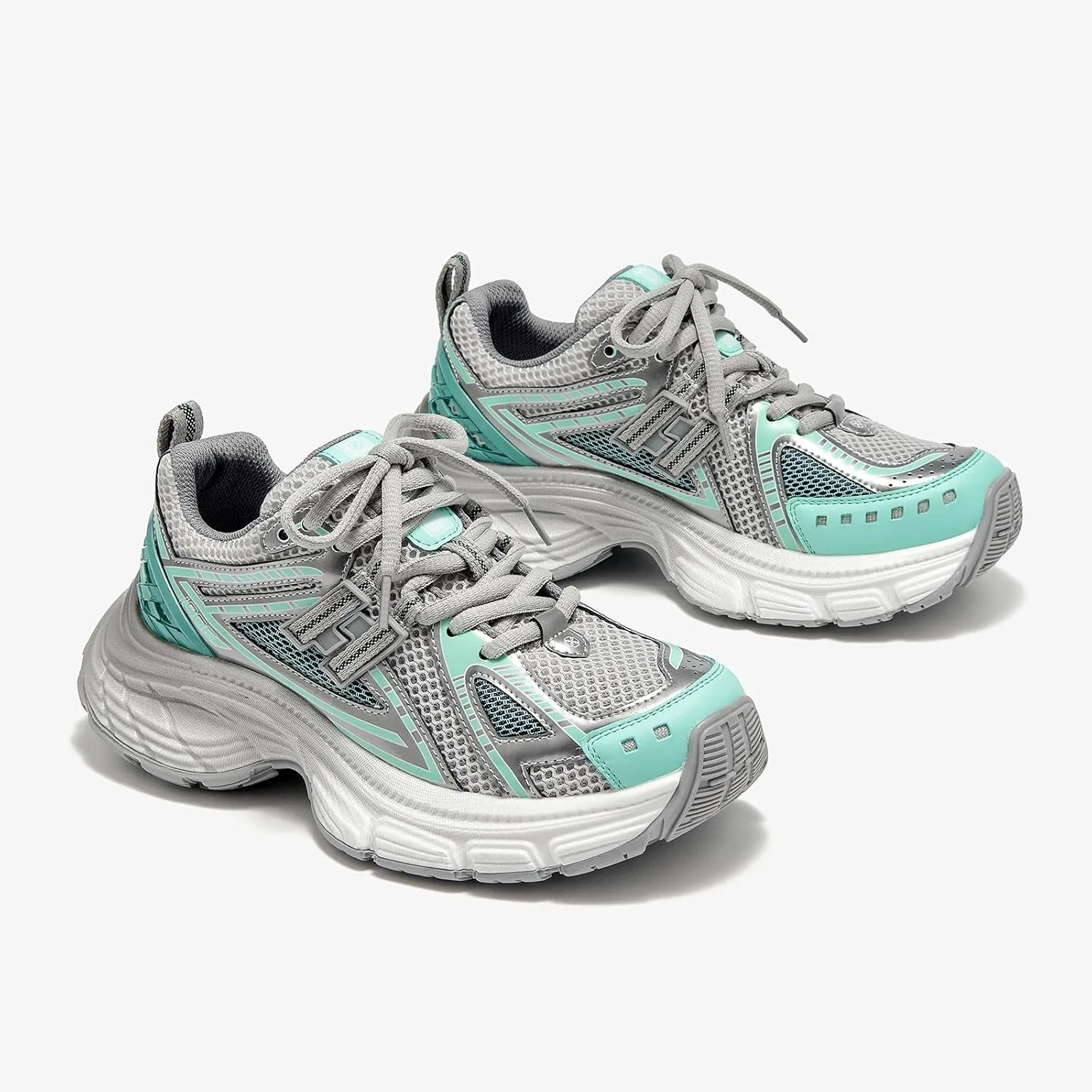BEAU TODAY Chunky Sneakers for Women, Womens Fashion Sneakers, Lightweight Leather Sneakers for Women, Comfortable Casual Lace-Up Breathable Dad Shoes