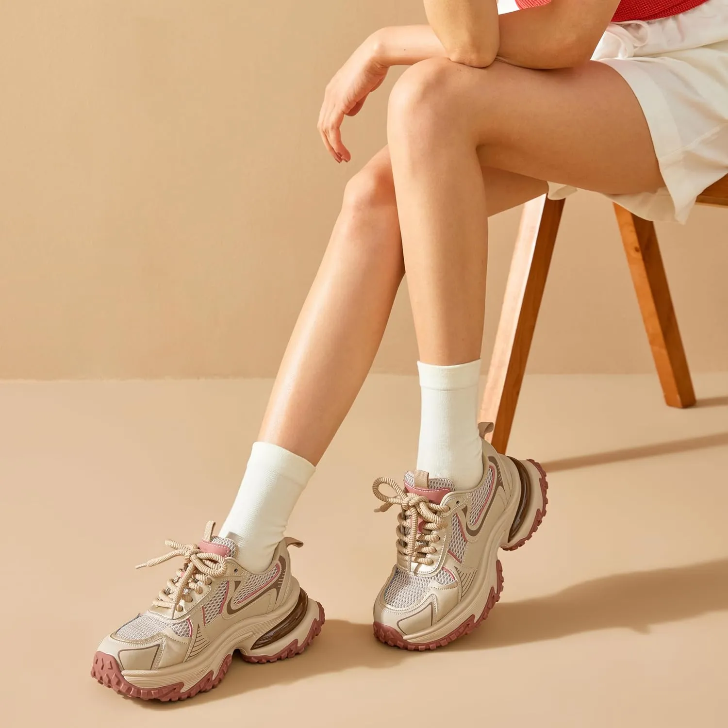 BEAU TODAY Chunky Sneakers for Women,Fashion Platform Walking Sneakers,Comfortable Arch Support Tennis Dad Shoes