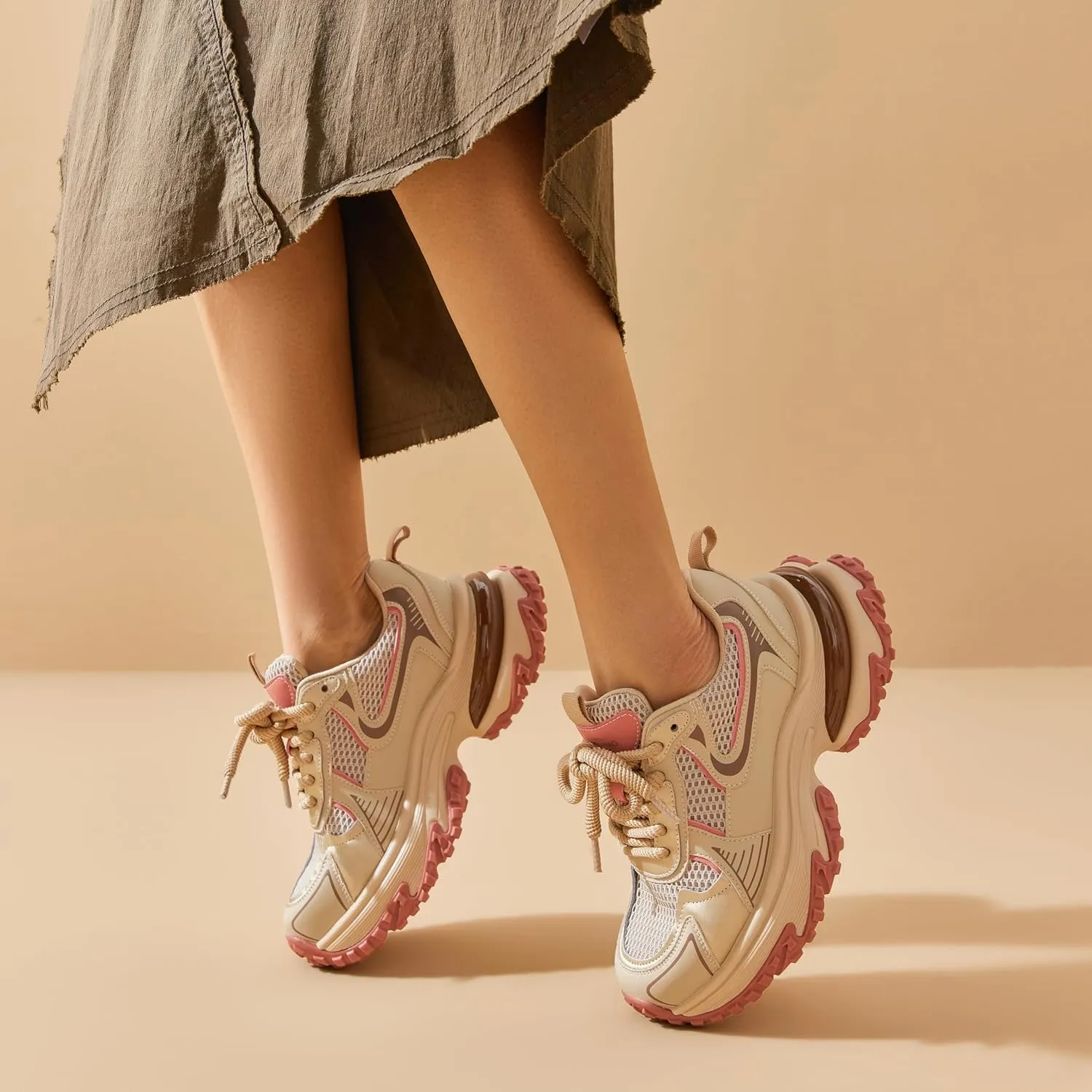 BEAU TODAY Chunky Sneakers for Women,Fashion Platform Walking Sneakers,Comfortable Arch Support Tennis Dad Shoes