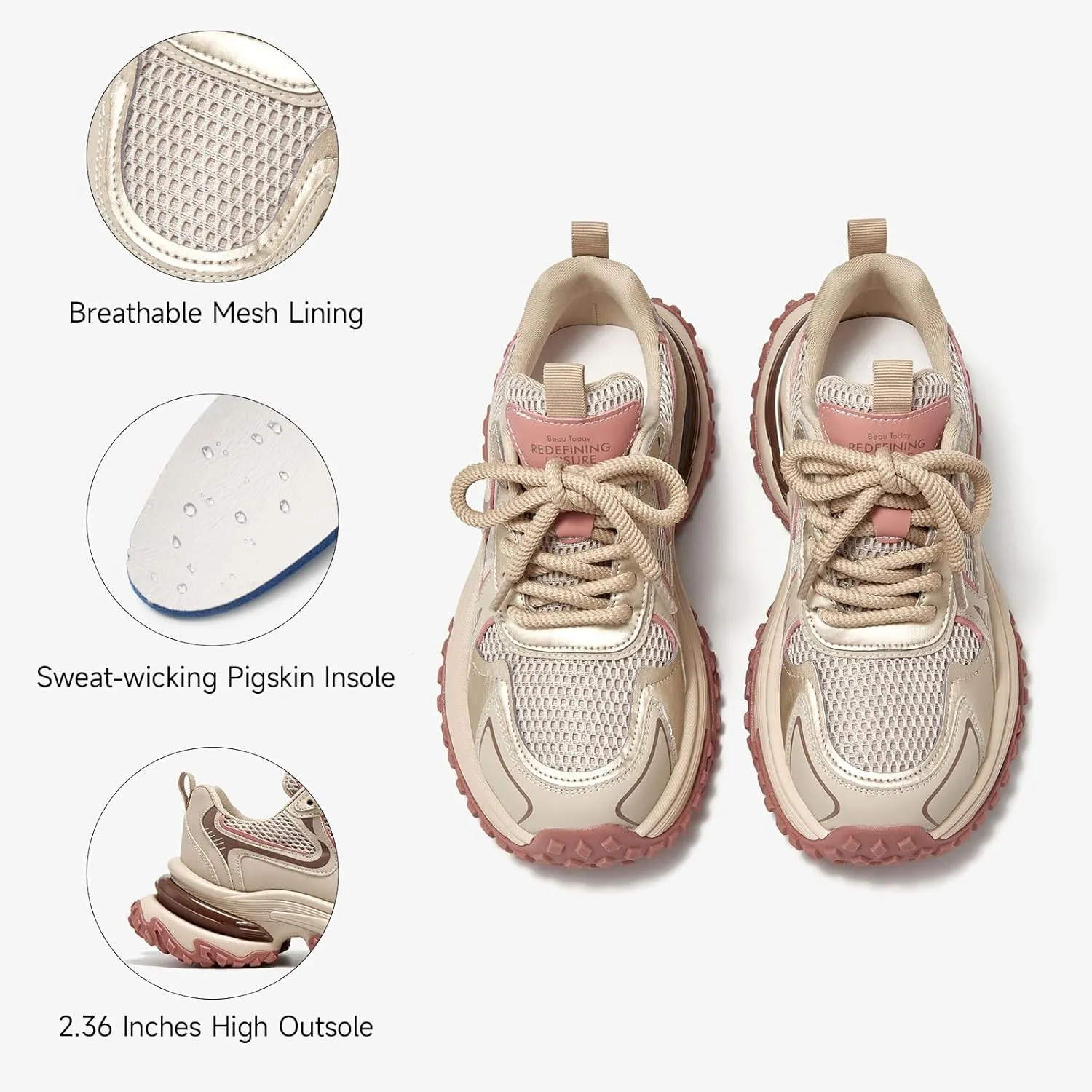 BEAU TODAY Chunky Sneakers for Women,Fashion Platform Walking Sneakers,Comfortable Arch Support Tennis Dad Shoes