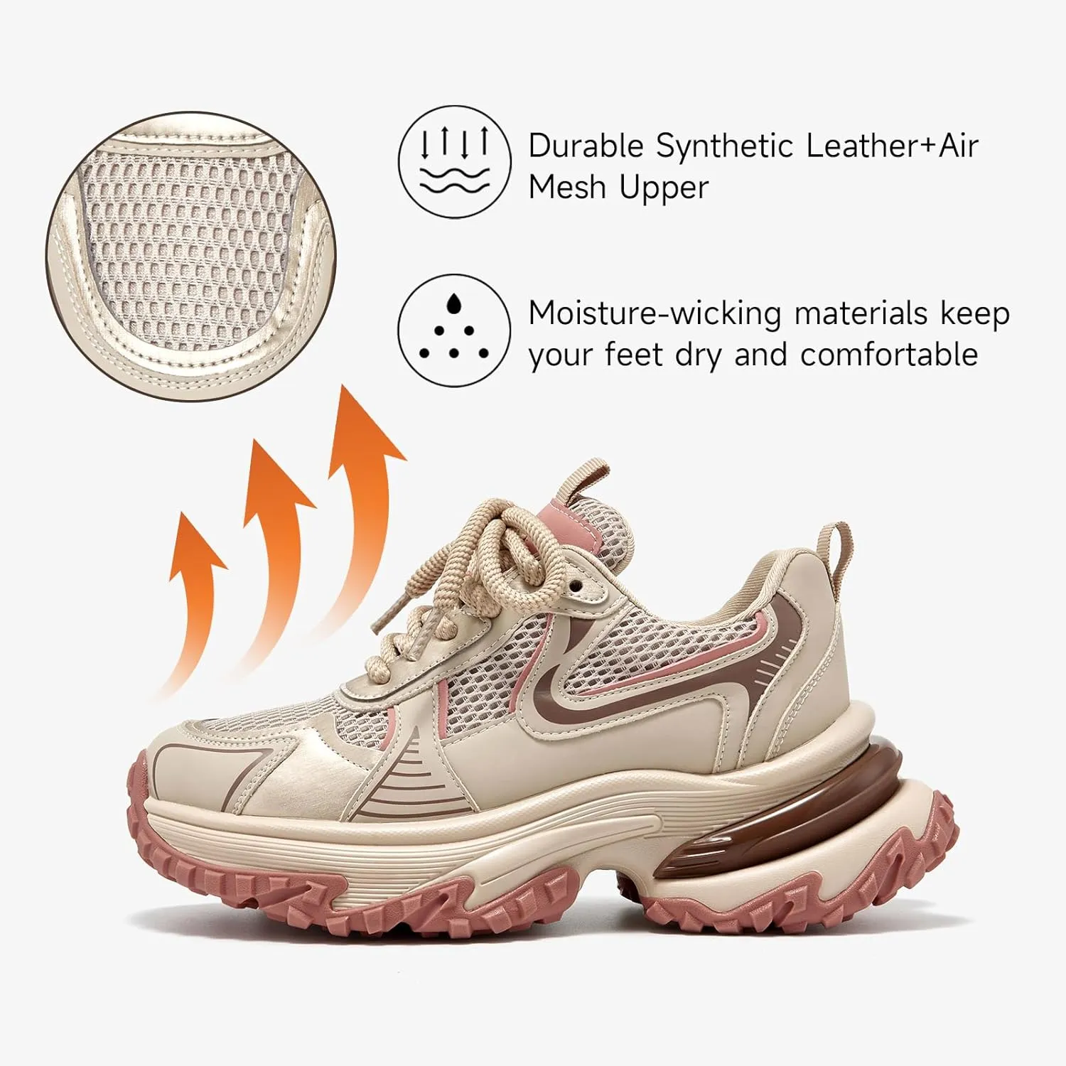 BEAU TODAY Chunky Sneakers for Women,Fashion Platform Walking Sneakers,Comfortable Arch Support Tennis Dad Shoes
