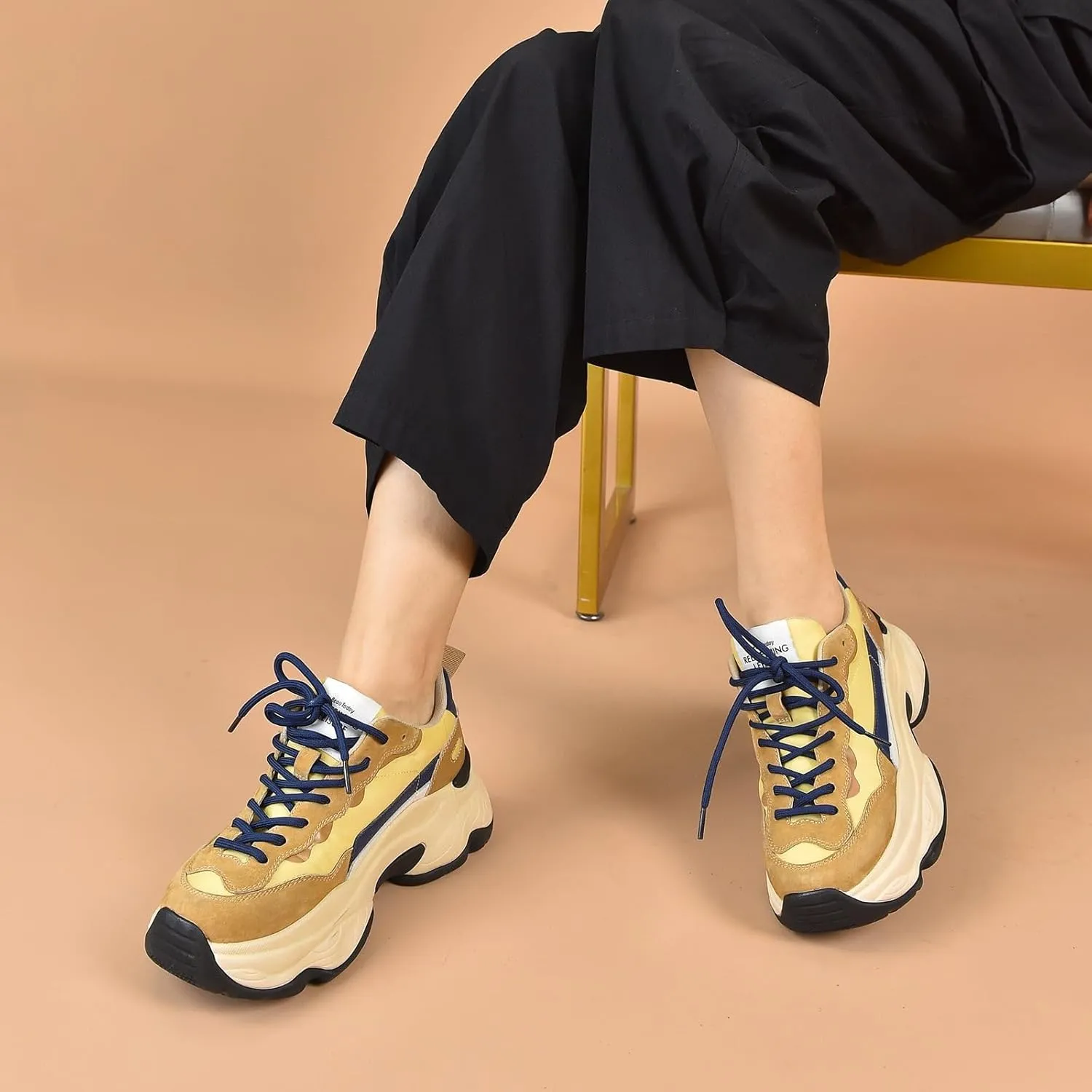BEAU TODAY Womens Chunky Sneakers, Chunky Shoes for Women, Lace up Comfortable Fashion Dad Sneaker