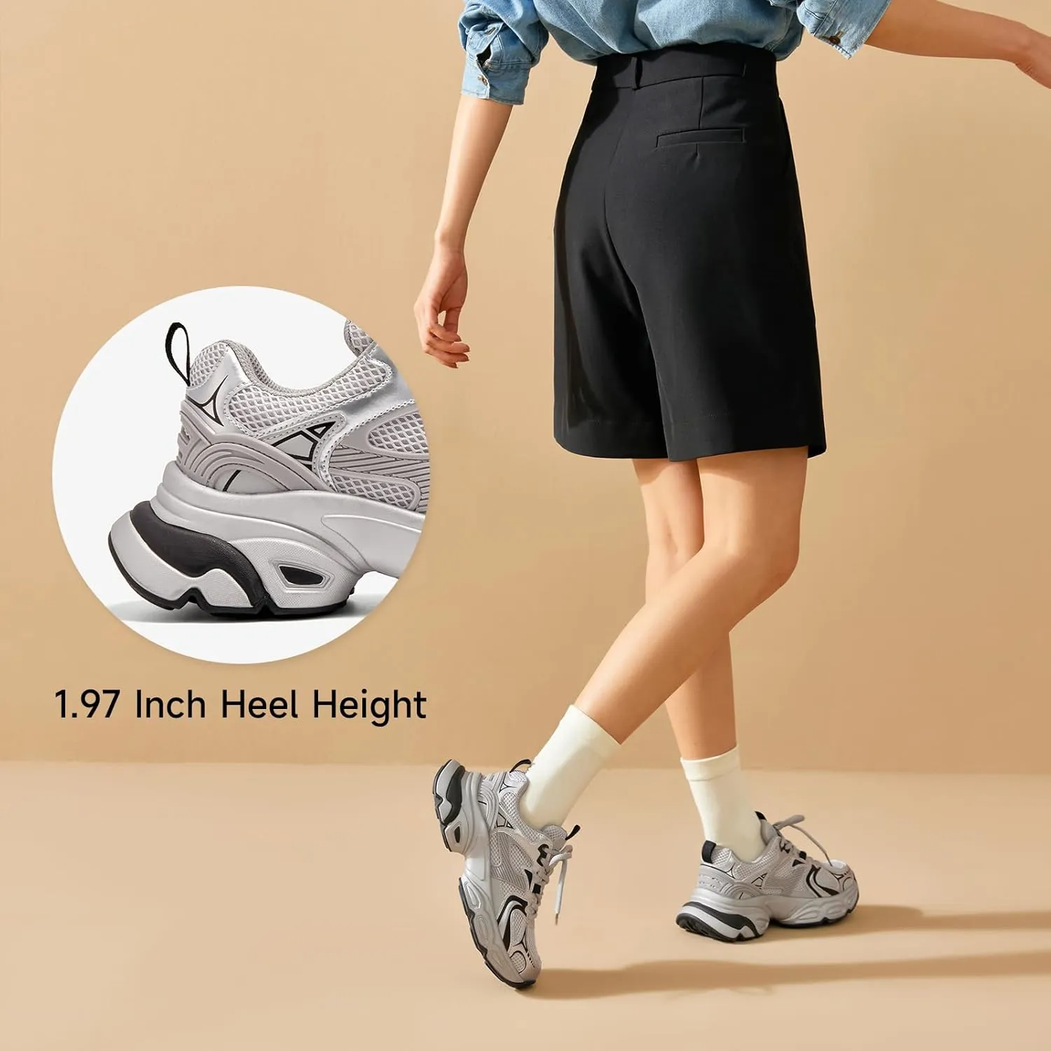 BEAU TODAY Womens Chunky Sneakers Platform Fashion Sneakers for Women Non-Slip Breathable Women's Dad Shoes Comfortable Lace-up Wide Width Tennis Shoes