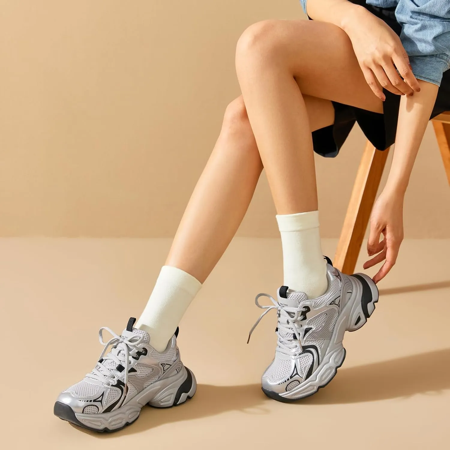 BEAU TODAY Womens Chunky Sneakers Platform Fashion Sneakers for Women Non-Slip Breathable Women's Dad Shoes Comfortable Lace-up Wide Width Tennis Shoes