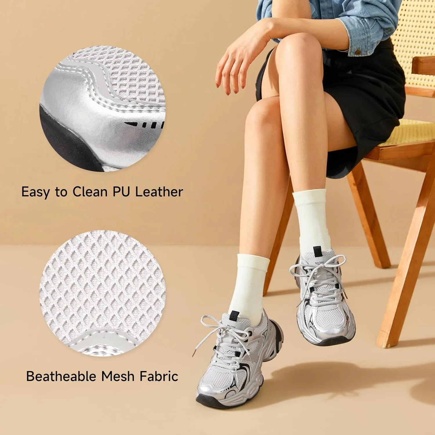 BEAU TODAY Womens Chunky Sneakers Platform Fashion Sneakers for Women Non-Slip Breathable Women's Dad Shoes Comfortable Lace-up Wide Width Tennis Shoes