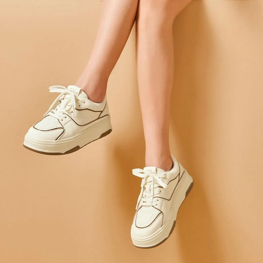 BEAU TODAY Women's Fashion Sneakers, Chunky Platform Sneakers for Women, Casual Lace Up Non-Slip Walking Shoes, Comfortable Running Shoes for Women