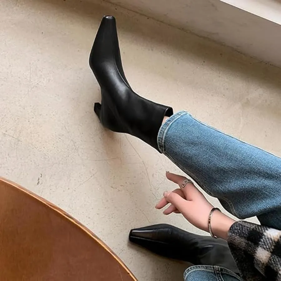 Beauty Cry Women's Booties Kitten Low Heel Square Toe Ankle Boots