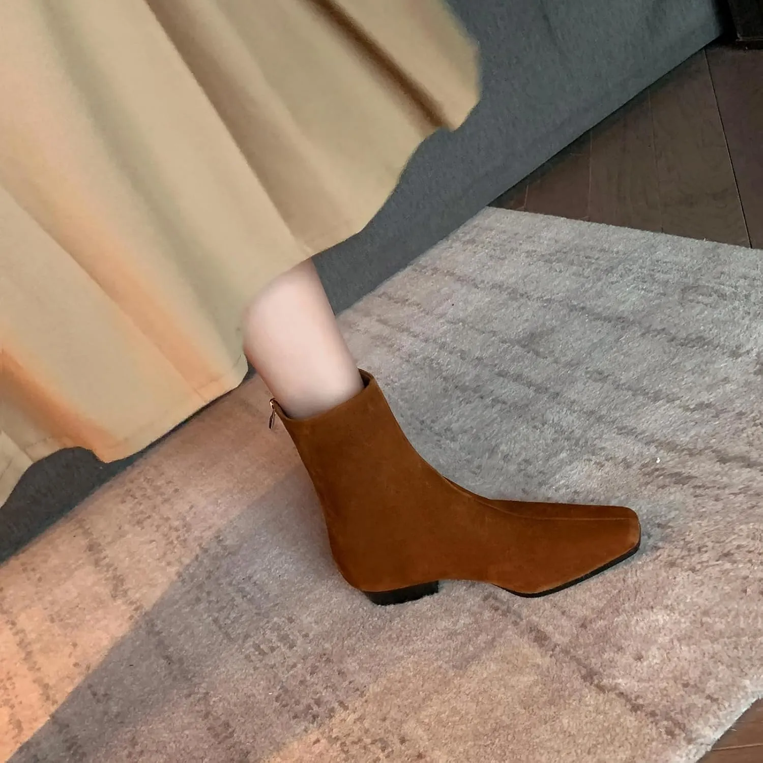 Beauty Cry Women's Booties Low Heel Square Toe Ankle Boots