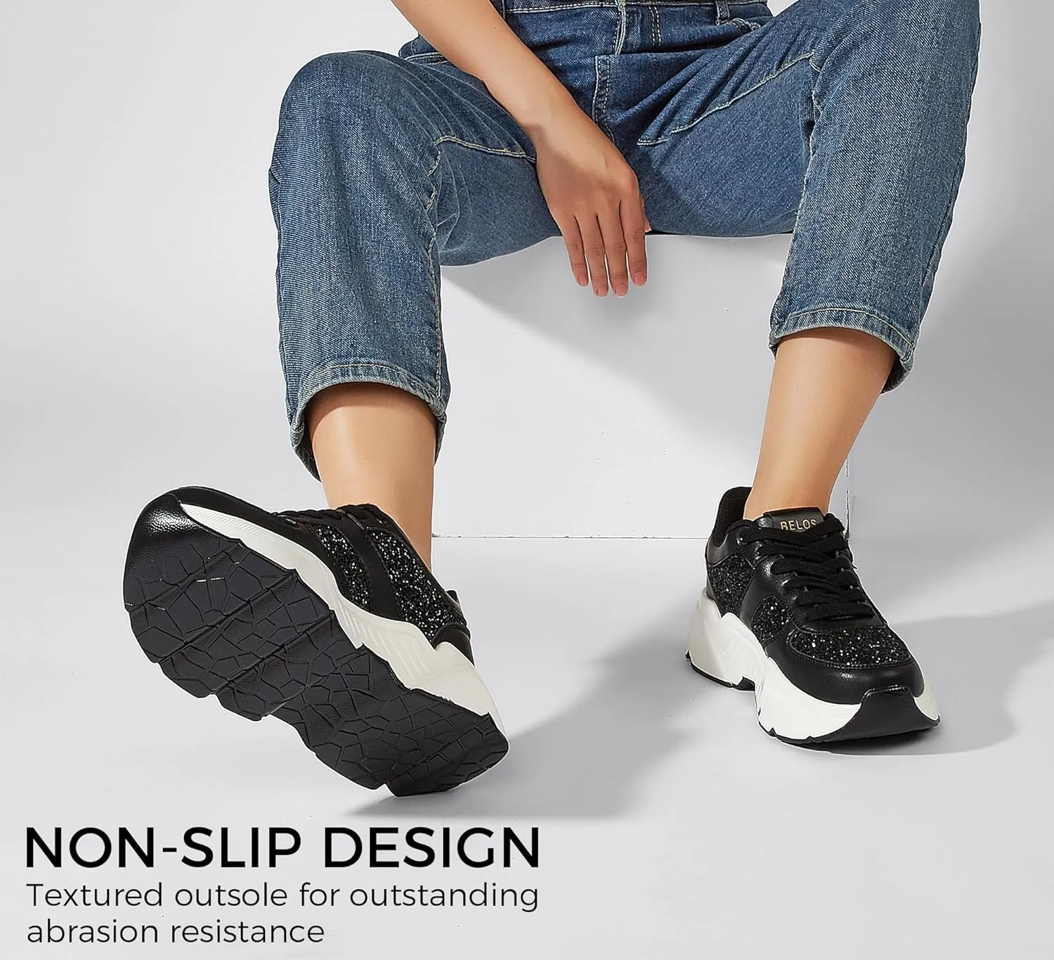 BELOS Women's Platform Chunky Sneakers Fashion Dad Sneakers Casual Lace Up Comfortable Lightweigt Walking Shoes